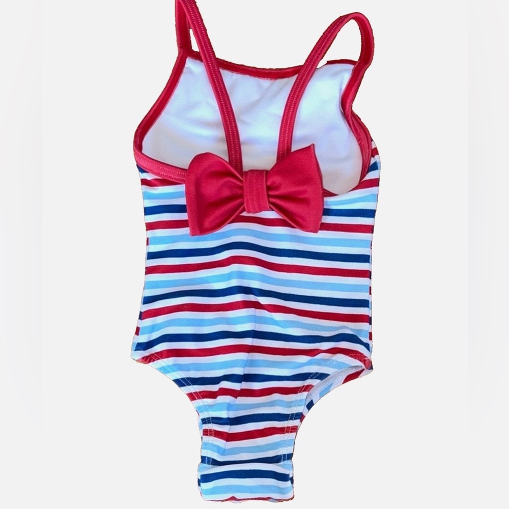 Little English Girls Swimsuit 3-6M Red White Blue Stripe Bow One Piece